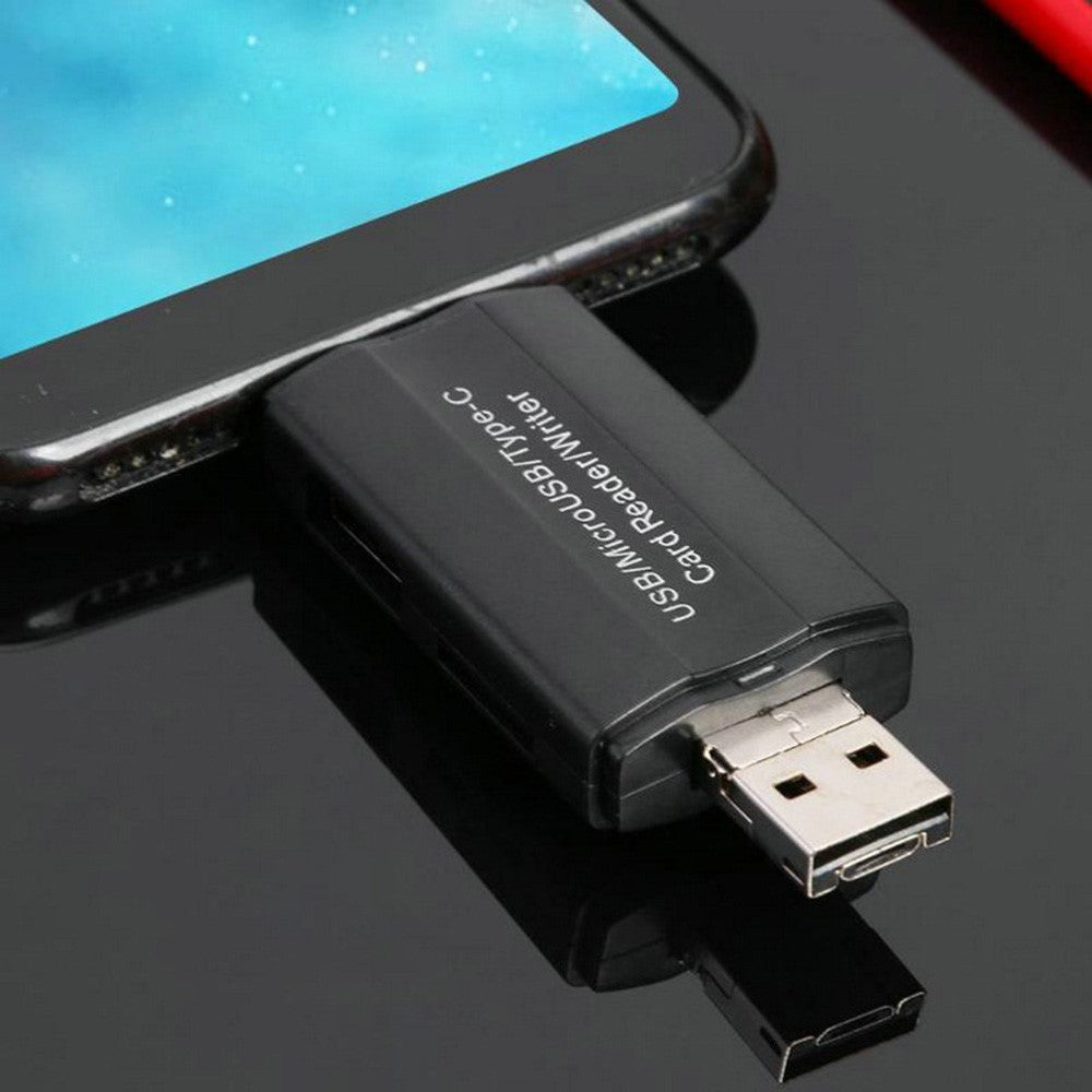 HC45 3-in-1 USB / Micro USB / Type-C TF Memory Card Reader Data Transfer Adapter OTG Hub for Phone Tablet Computer