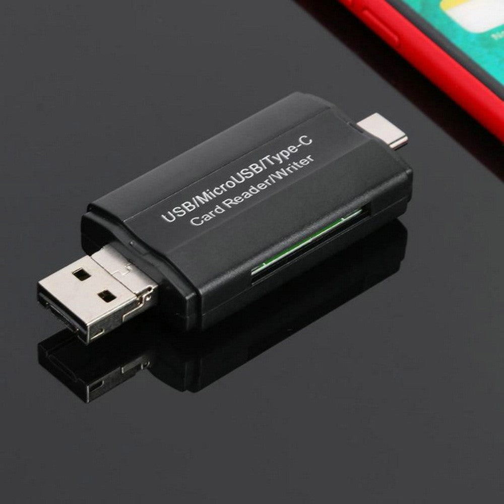 HC45 3-in-1 USB / Micro USB / Type-C TF Memory Card Reader Data Transfer Adapter OTG Hub for Phone Tablet Computer