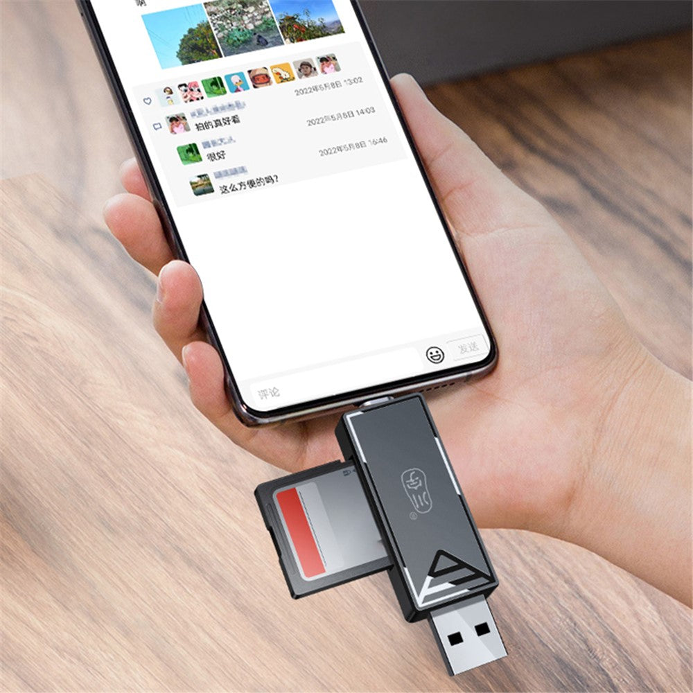 KAWAU C251 USB 2.0 Type C + USB SD / TF Card Reader Portable OTG Adapter