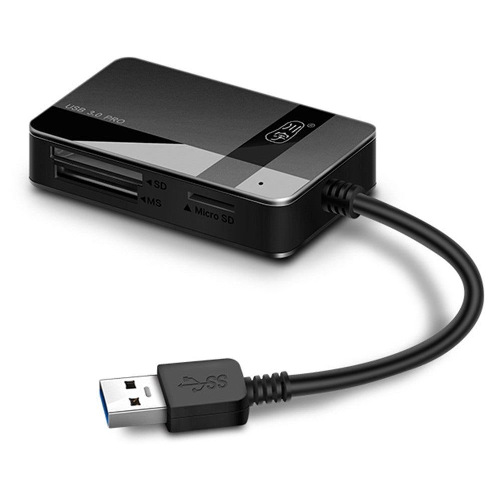 KAWAU C369DUO USB3.0 Card Reader Adapter Support CF / TF / SD / MS Portable 4-in-1 Cabled Card Reader