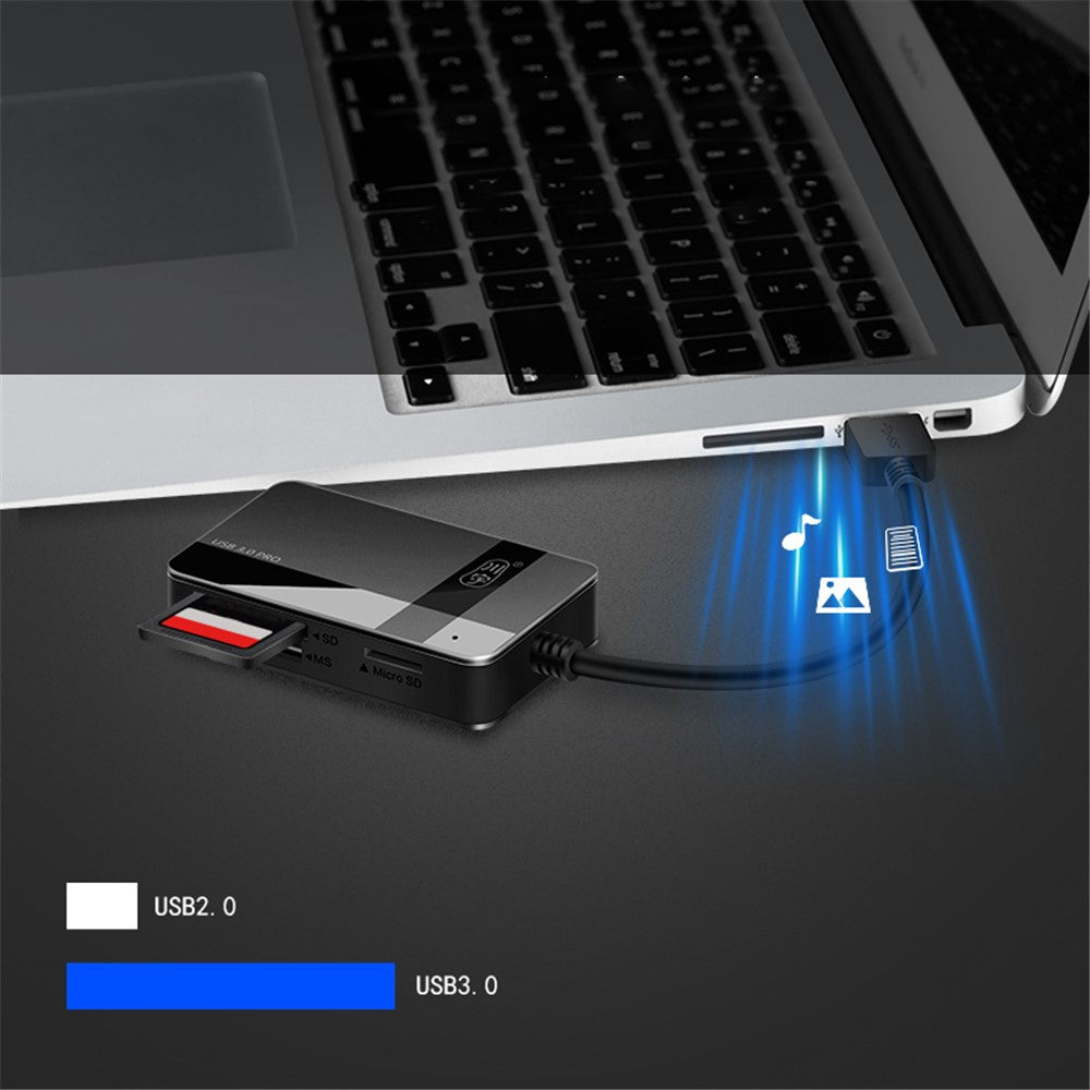 KAWAU C369DUO USB3.0 Card Reader Adapter Support CF / TF / SD / MS Portable 4-in-1 Cabled Card Reader