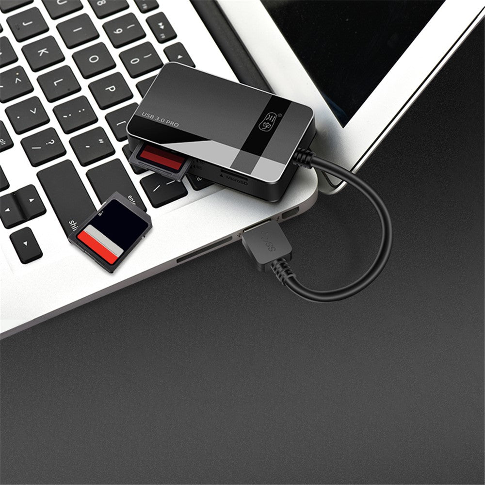 KAWAU C369DUO USB3.0 Card Reader Adapter Support CF / TF / SD / MS Portable 4-in-1 Cabled Card Reader