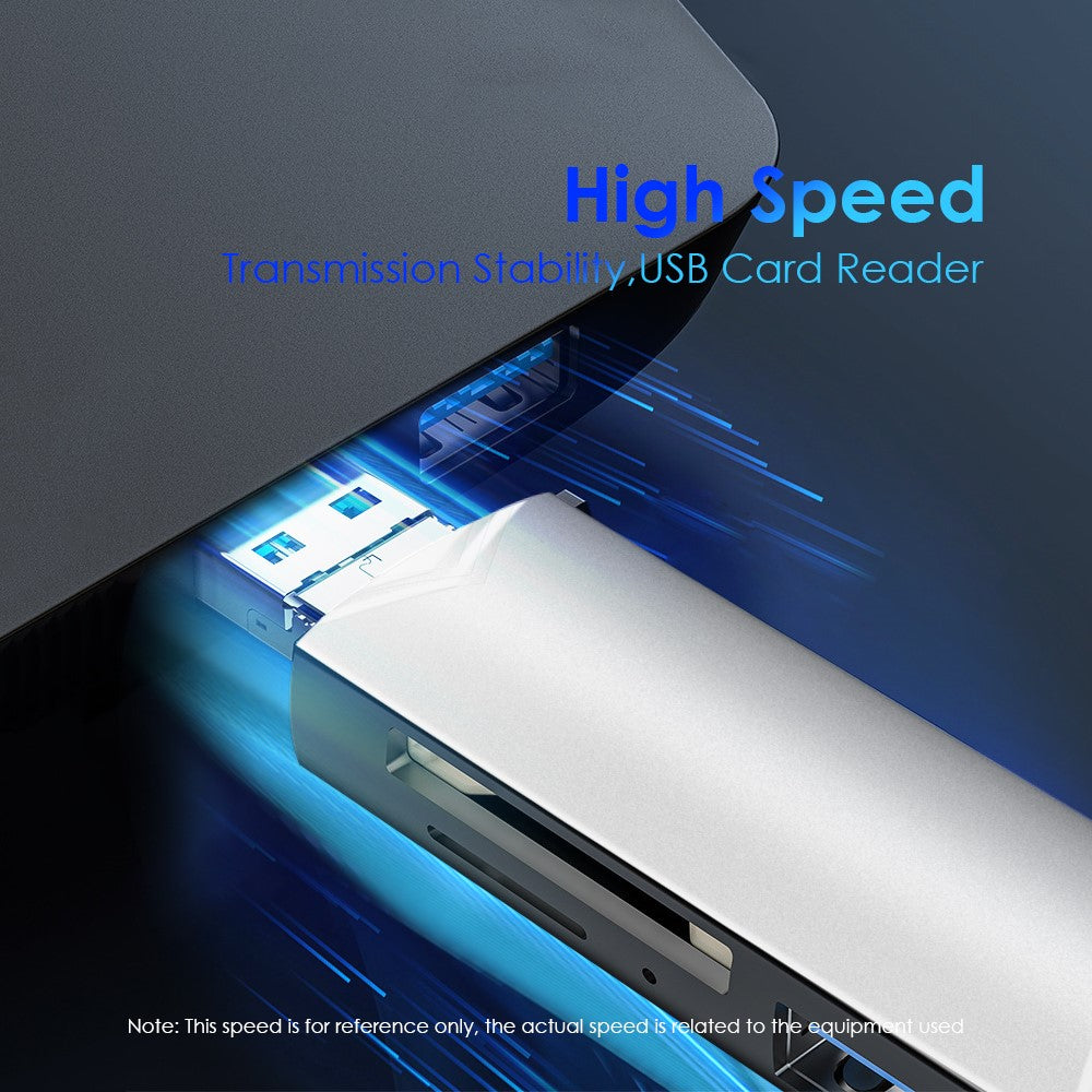 MICRODRIVE 6-in-1 Aluminum Alloy Card Reader with USB2.0 / Type-C Plug