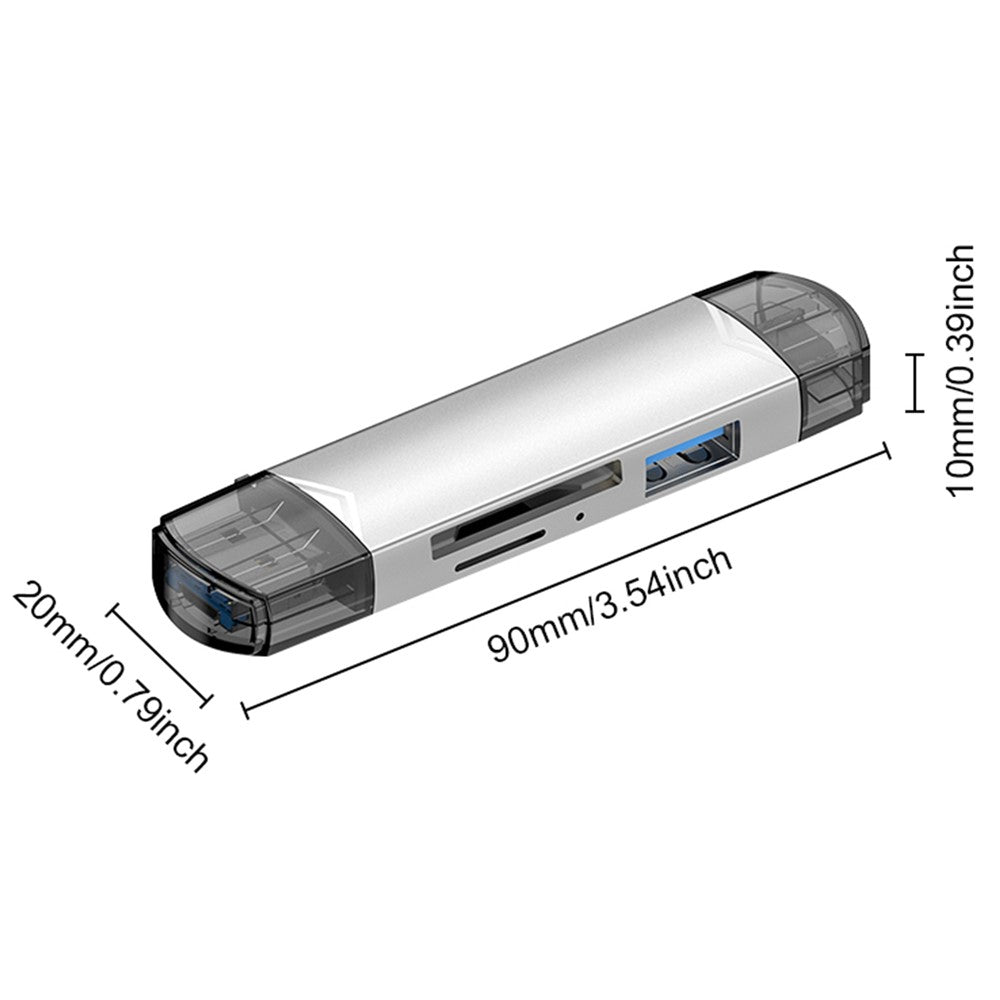 MICRODRIVE 6-in-1 Aluminum Alloy Card Reader with USB2.0 / Type-C Plug
