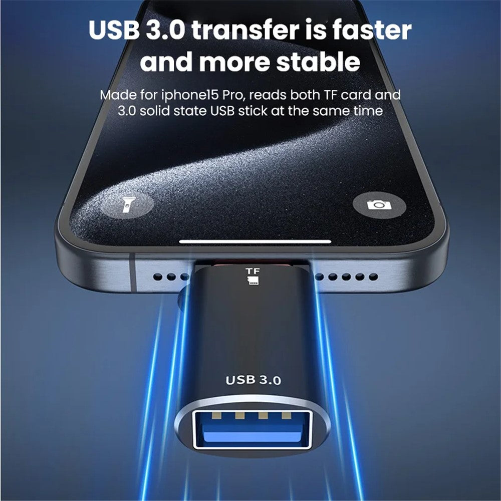 JS-72 High-Speed USB 3.0 Converter Type-C OTG Adapter with TF Card, USB Drive 2-in-1 Card Reader