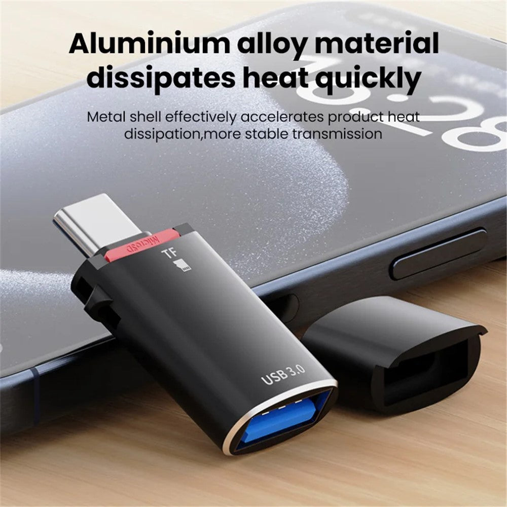 JS-72 High-Speed USB 3.0 Converter Type-C OTG Adapter with TF Card, USB Drive 2-in-1 Card Reader
