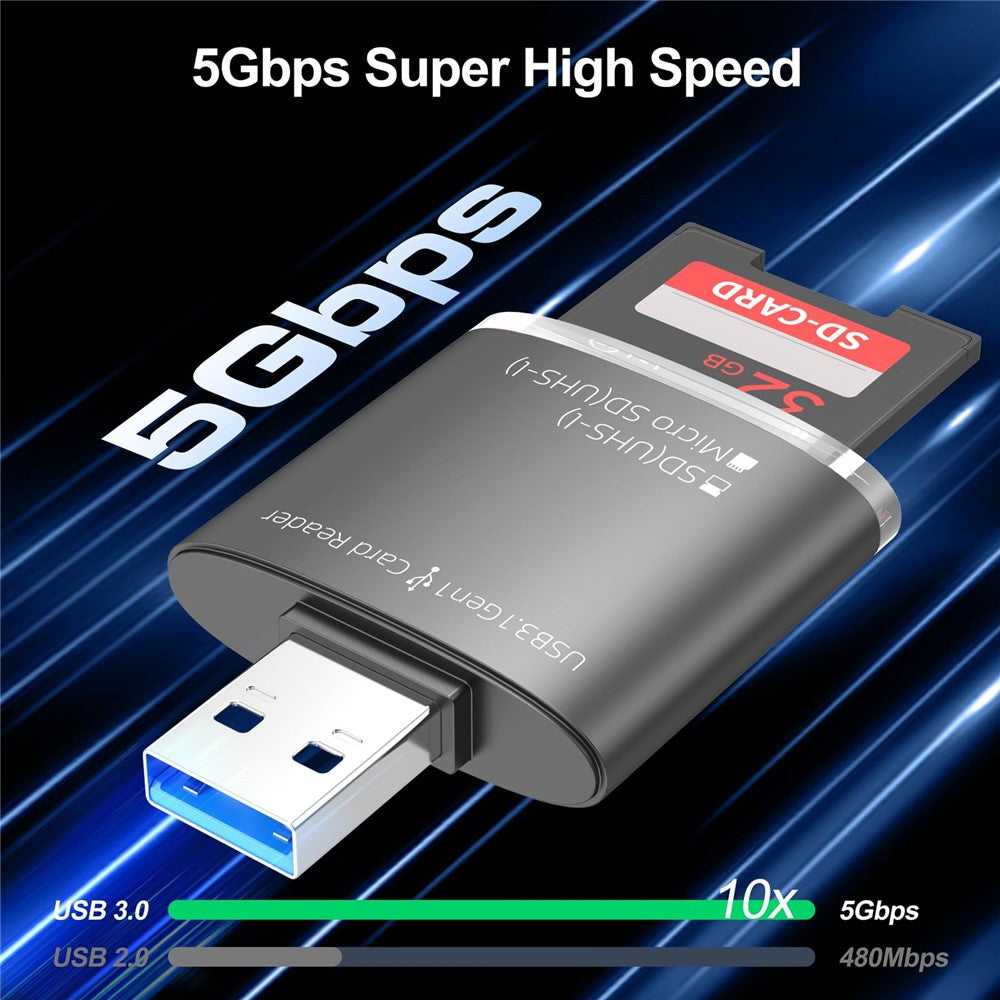 For PC Laptop Camera 2-in-1 SD / TF to USB 3.0 Card Reader Supports SDHC SDXC MMC UHS-I