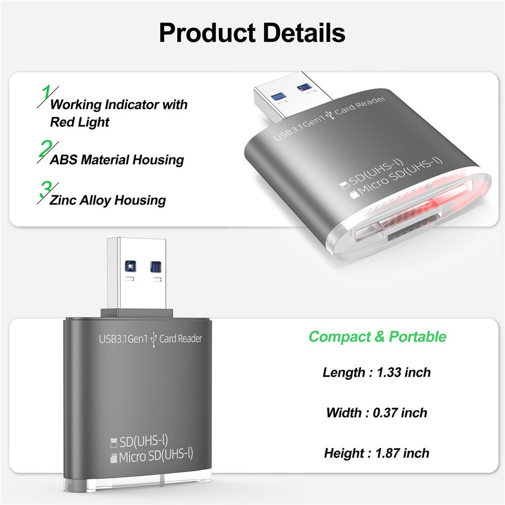 For PC Laptop Camera 2-in-1 SD / TF to USB 3.0 Card Reader Supports SDHC SDXC MMC UHS-I