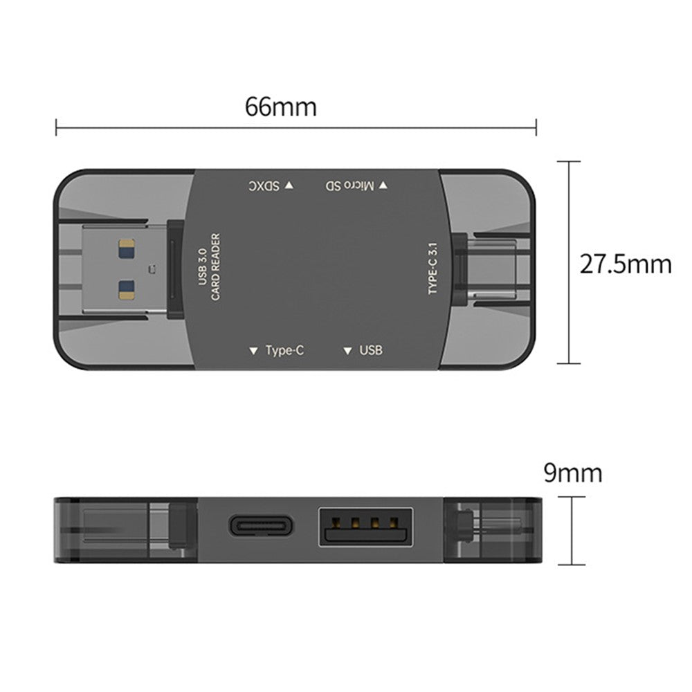 D204 SD-kortläsare USB A+USB C till TF-kort / SDXC / USB-A / USB-C minneskortläsaradapter