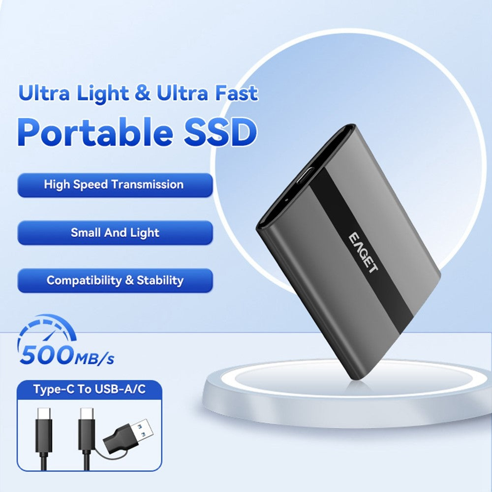EAGET ET-M8 480GB Portable SSD 500MB / S High Speed Aluminum Alloy Type C External Solid State Drive