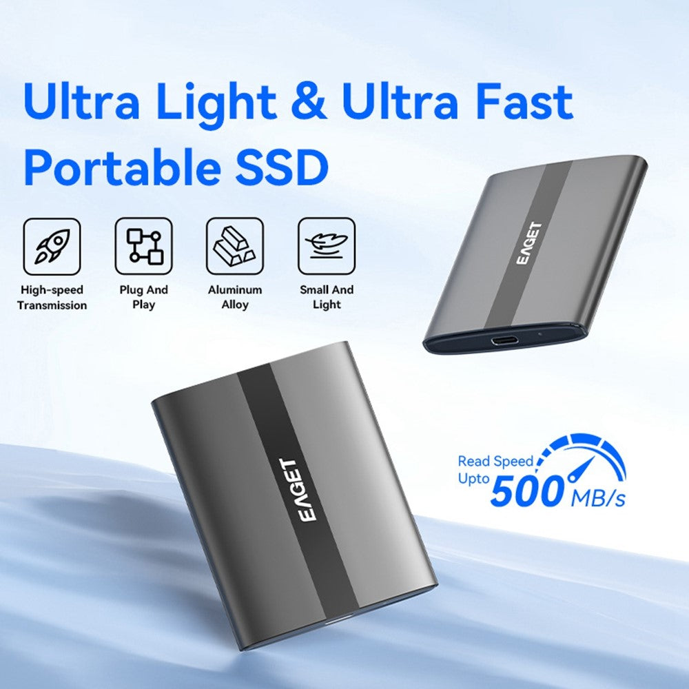 EAGET ET-M8 480GB Portable SSD 500MB / S High Speed Aluminum Alloy Type C External Solid State Drive