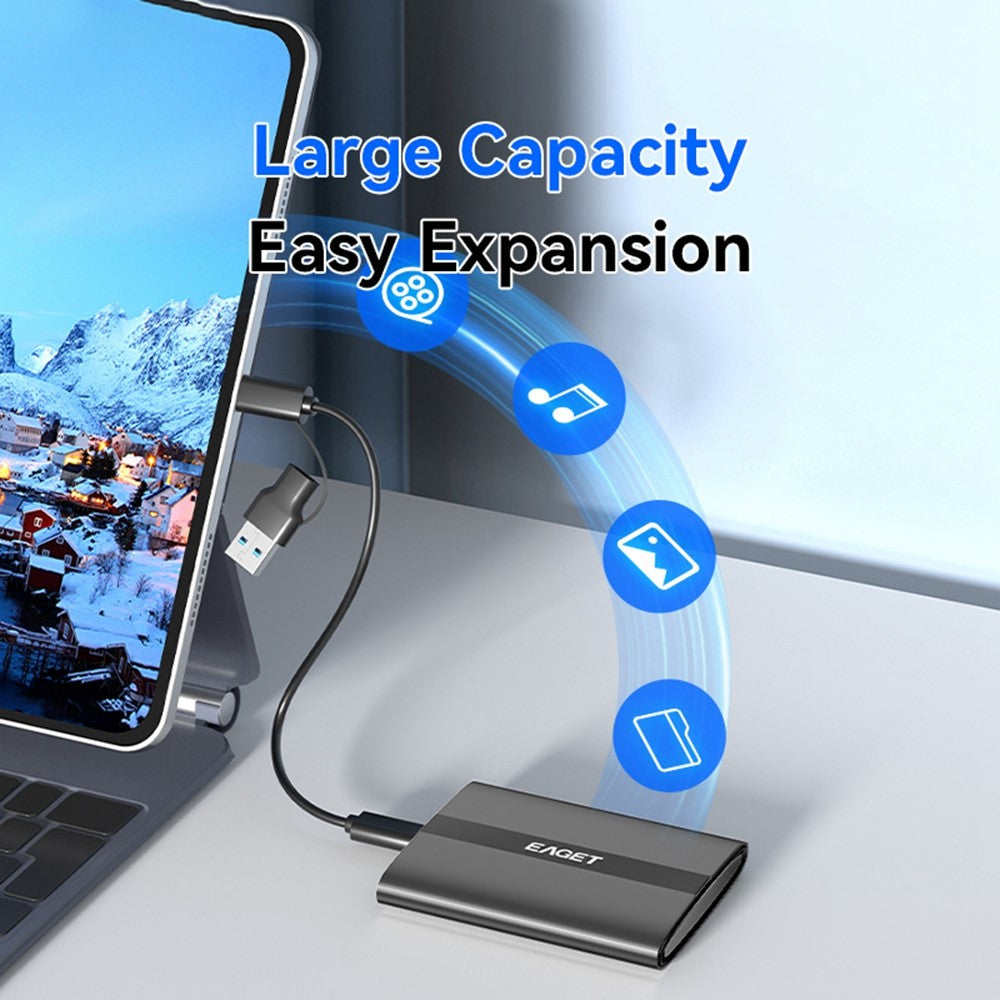 EAGET ET-M8 480GB Portable SSD 500MB / S High Speed Aluminum Alloy Type C External Solid State Drive