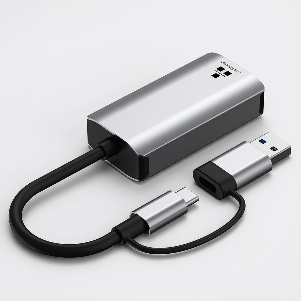 USB Type-C to RJ45 Gigabit Ethernet Adapter 2.5G Network Card Dual Interface USB 3.0 Compatible with Windows/MacOS/Linux