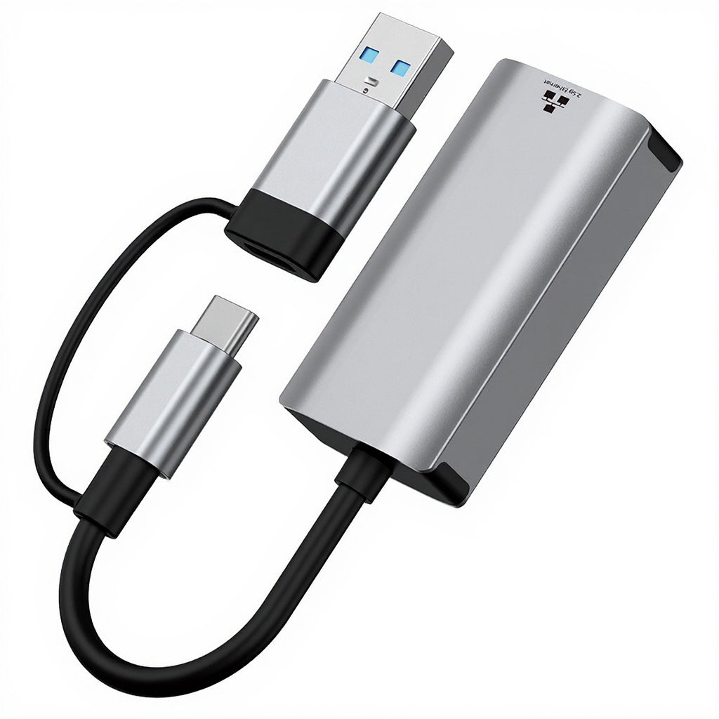 USB Type-C to RJ45 Gigabit Ethernet Adapter 2.5G Network Card Dual Interface USB 3.0 Compatible with Windows/MacOS/Linux