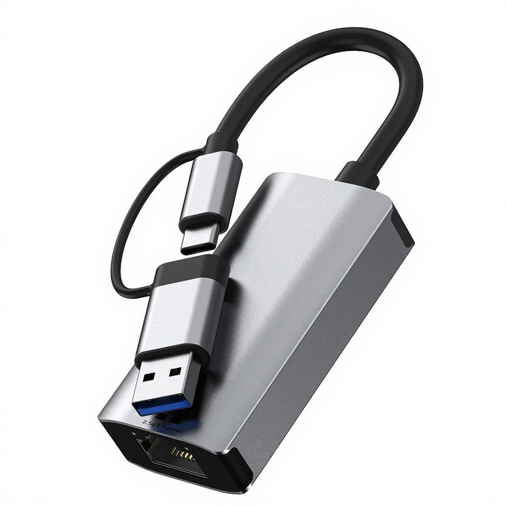 USB Type-C to RJ45 Gigabit Ethernet Adapter 2.5G Network Card Dual Interface USB 3.0 Compatible with Windows/MacOS/Linux
