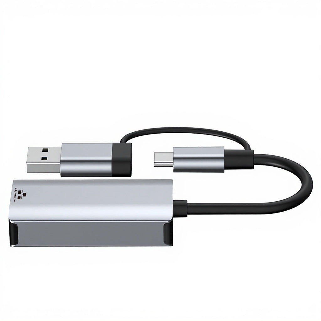 USB Type-C to RJ45 Gigabit Ethernet Adapter 2.5G Network Card Dual Interface USB 3.0 Compatible with Windows/MacOS/Linux
