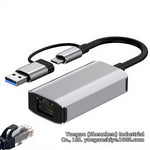 USB Type-C to RJ45 Gigabit Ethernet Adapter 2.5G Network Card Dual Interface USB 3.0 Compatible with Windows/MacOS/Linux