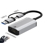 USB Type-C to RJ45 Gigabit Ethernet Adapter 2.5G Network Card Dual Interface USB 3.0 Compatible with Windows/MacOS/Linux