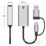 USB Type-C to RJ45 Gigabit Ethernet Adapter 2.5G Network Card Dual Interface USB 3.0 Compatible with Windows/MacOS/Linux