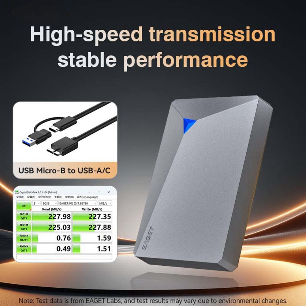 EAGET G20 Ultra Portable External Hard Drive 2TB USB 3.0 200MB / s High Speed HDD for PC PS4 PS5 Xbox