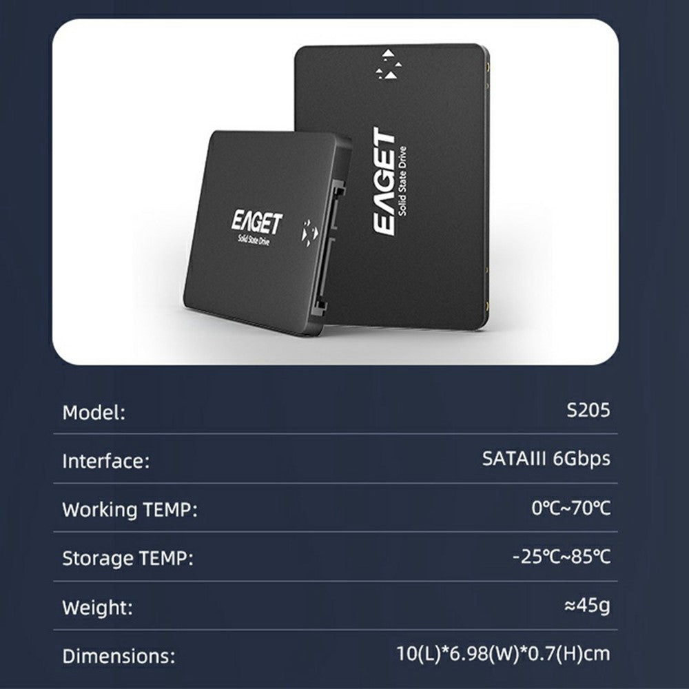 EAGET S205 1TB 2.5 Inch SATA III SSD Disk Case Internal Solid State Hard Drive Enclosure for Laptop Desktop Computer