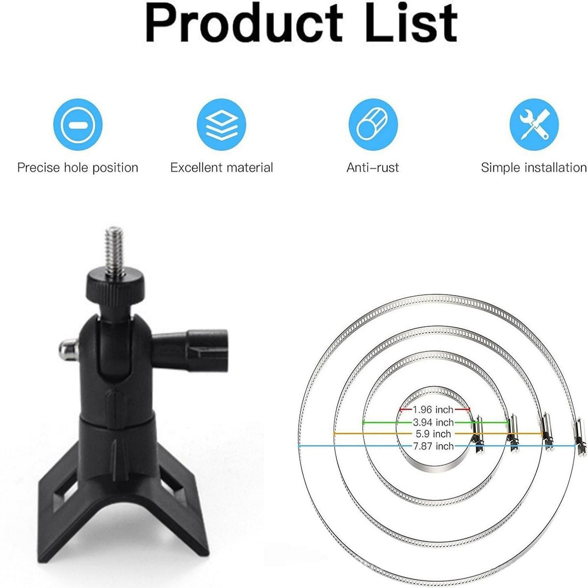 For CCTV Camera 360 Degree Rotatable Pole Mount Bracket with 1/4 Inch Universal Screw Hole Security Camera Clamp Stand