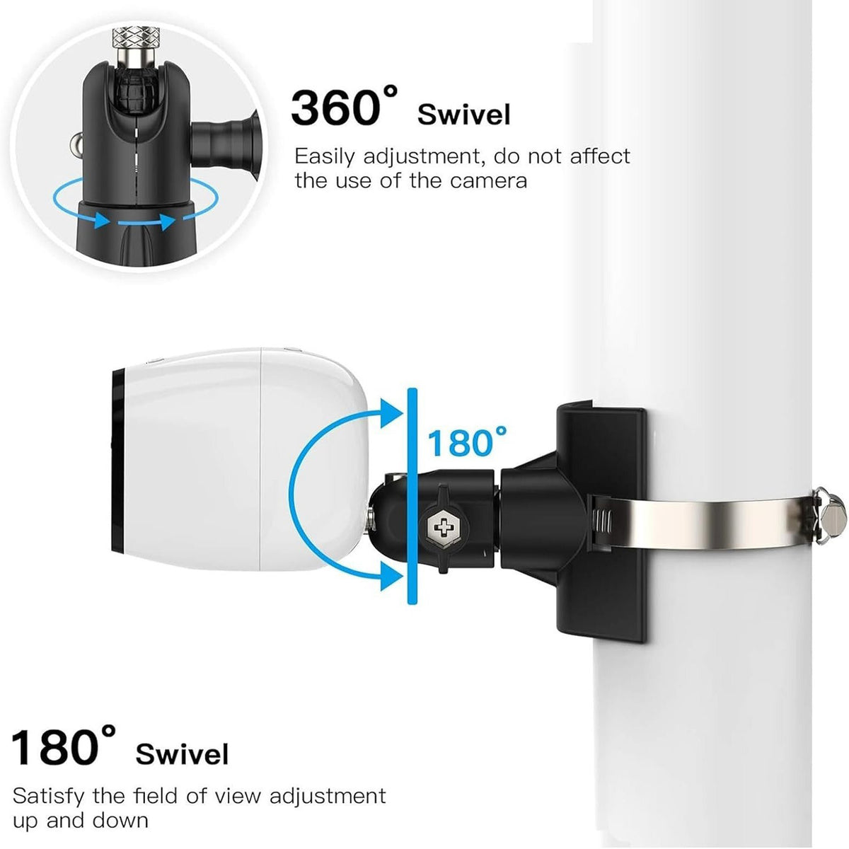For CCTV Camera 360 Degree Rotatable Pole Mount Bracket with 1/4 Inch Universal Screw Hole Security Camera Clamp Stand