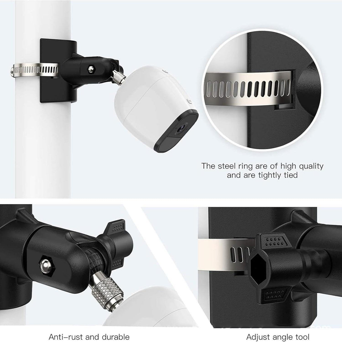 For CCTV Camera 360 Degree Rotatable Pole Mount Bracket with 1/4 Inch Universal Screw Hole Security Camera Clamp Stand