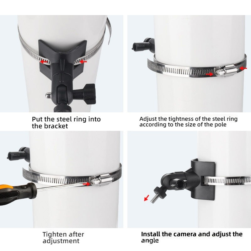 For CCTV Camera 360 Degree Rotatable Pole Mount Bracket with 1/4 Inch Universal Screw Hole Security Camera Clamp Stand