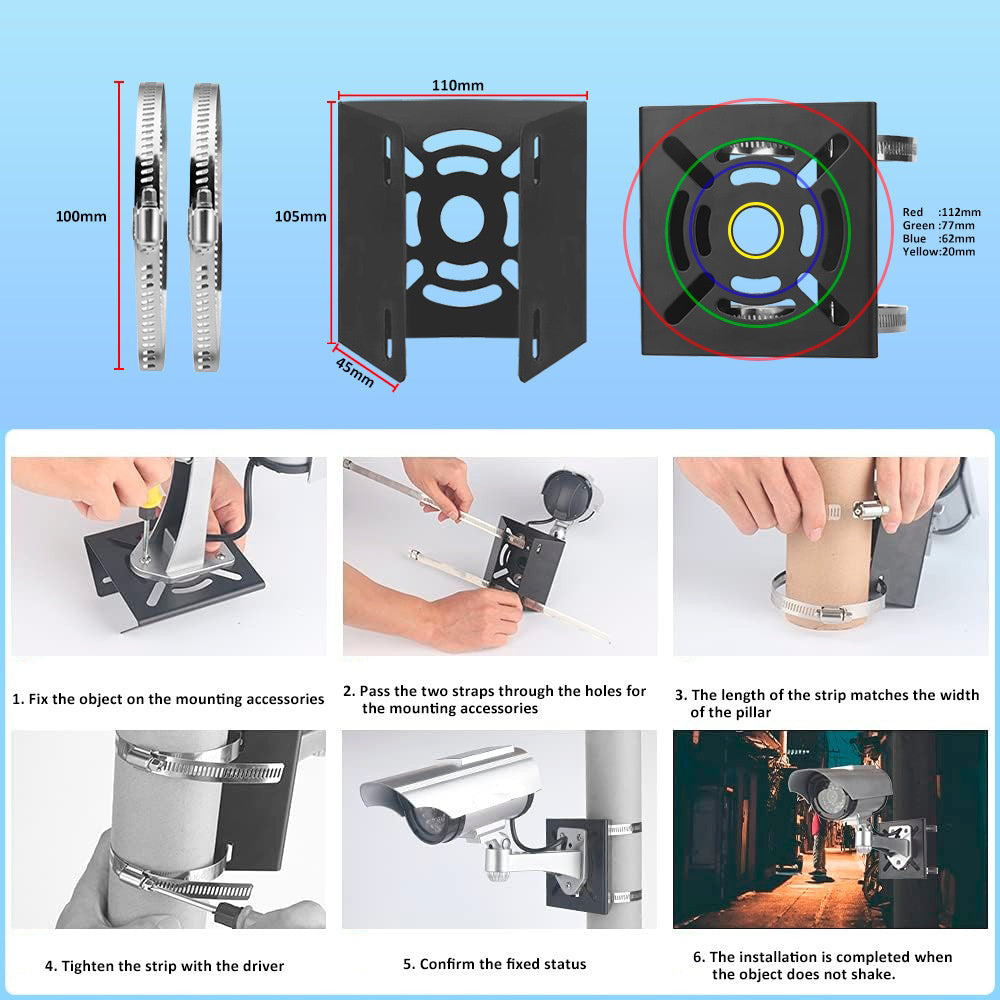 Security Camera Holder Pole Clamp Bracket 360 Degree Adjustable Steel Mounting Stand