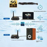 AU5810 5.8G Wireless Audio Transmitter Receiver Set 100M Range 1TX to 10RX Hi-Fi AUX Adapter for Multi-Room