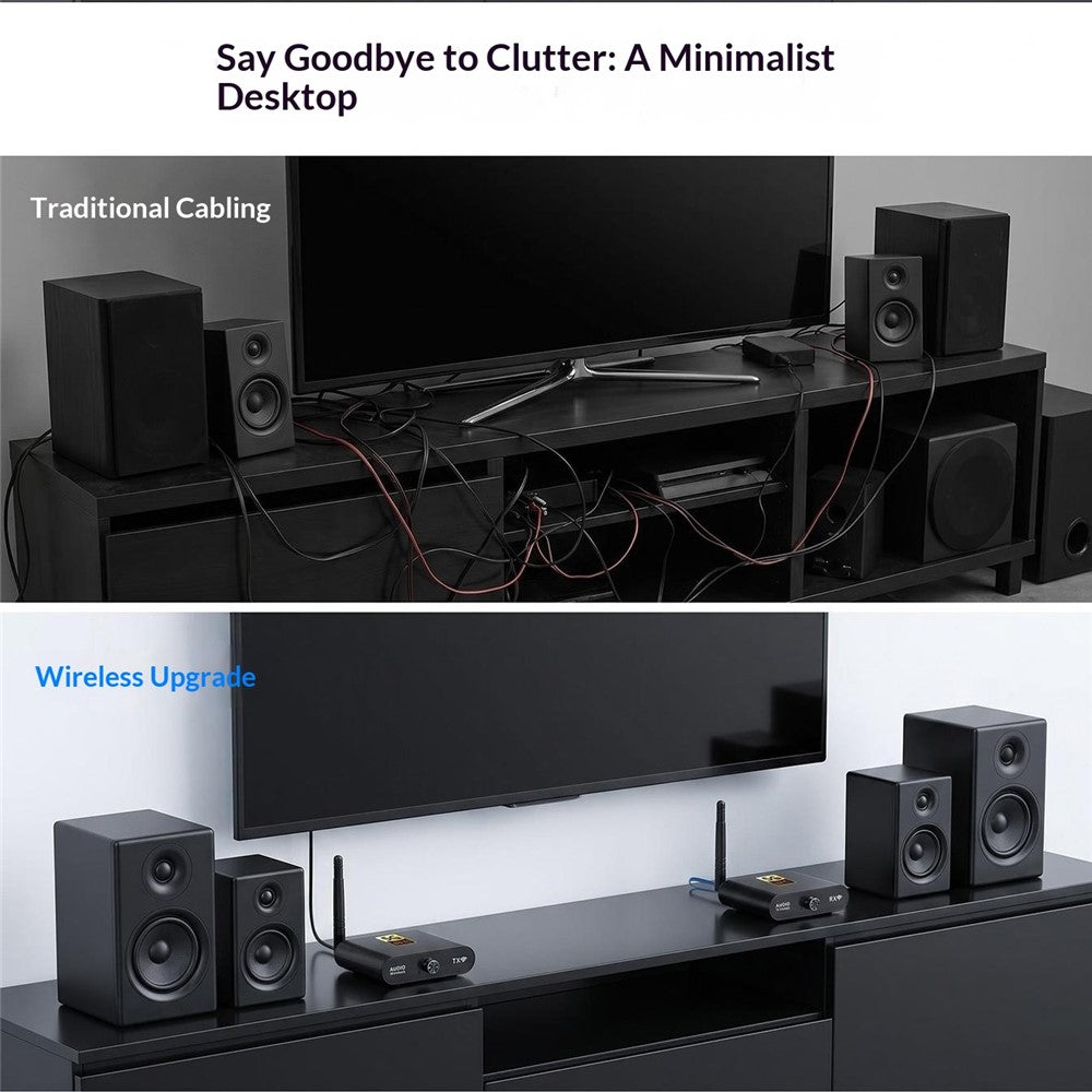 AU5810 5.8G Wireless Audio Transmitter Receiver Set 100M Range 1TX to 10RX Hi-Fi AUX Adapter for Multi-Room