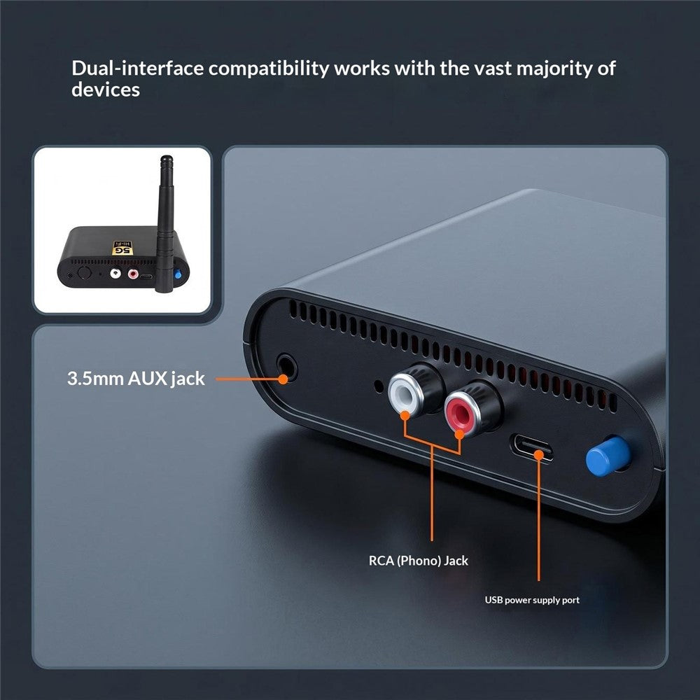 AU5810 5.8G Wireless Audio Transmitter Receiver Set 100M Range 1TX to 10RX Hi-Fi AUX Adapter for Multi-Room