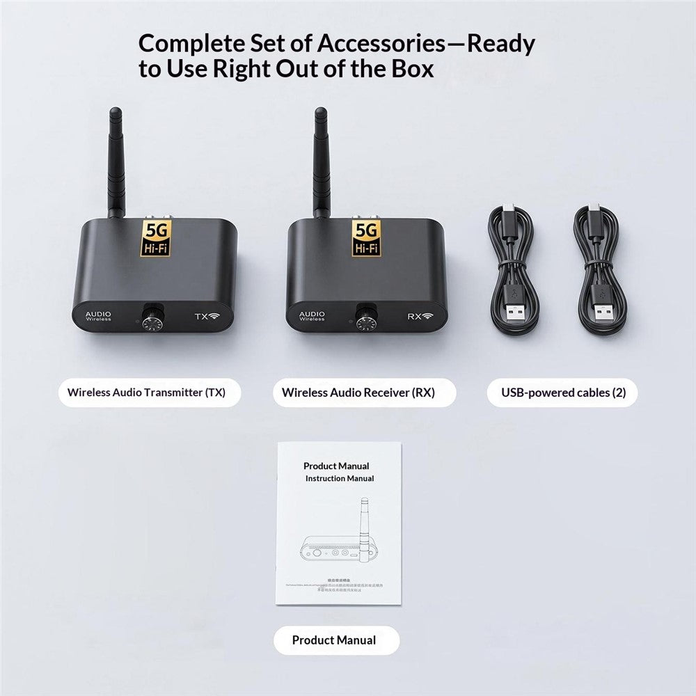 AU5810 5.8G Wireless Audio Transmitter Receiver Set 100M Range 1TX to 10RX Hi-Fi AUX Adapter for Multi-Room