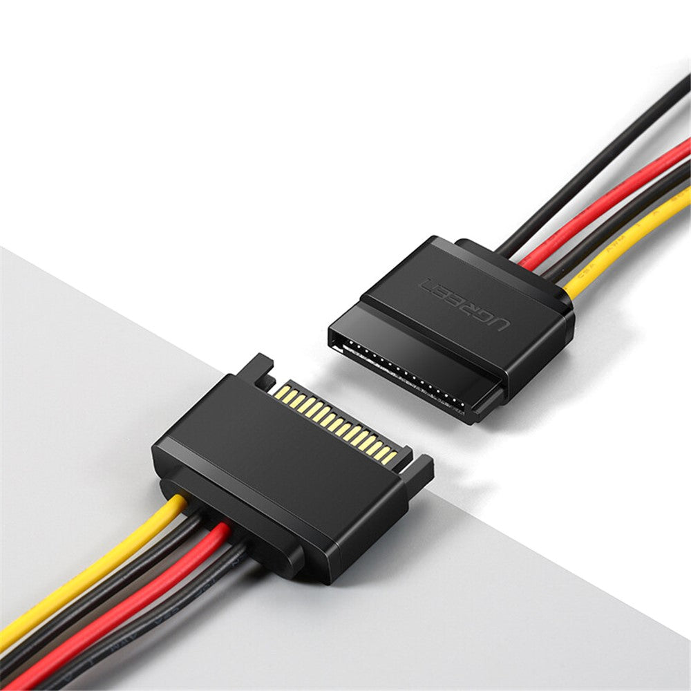 UGREEN 50719 SATA Strøm Y-Splitter Kabel 15-Ben Han til 2 Hun Forlængerkabel Harddisk Optisk Drev Strømkabel Serie Datatransmissionskabel