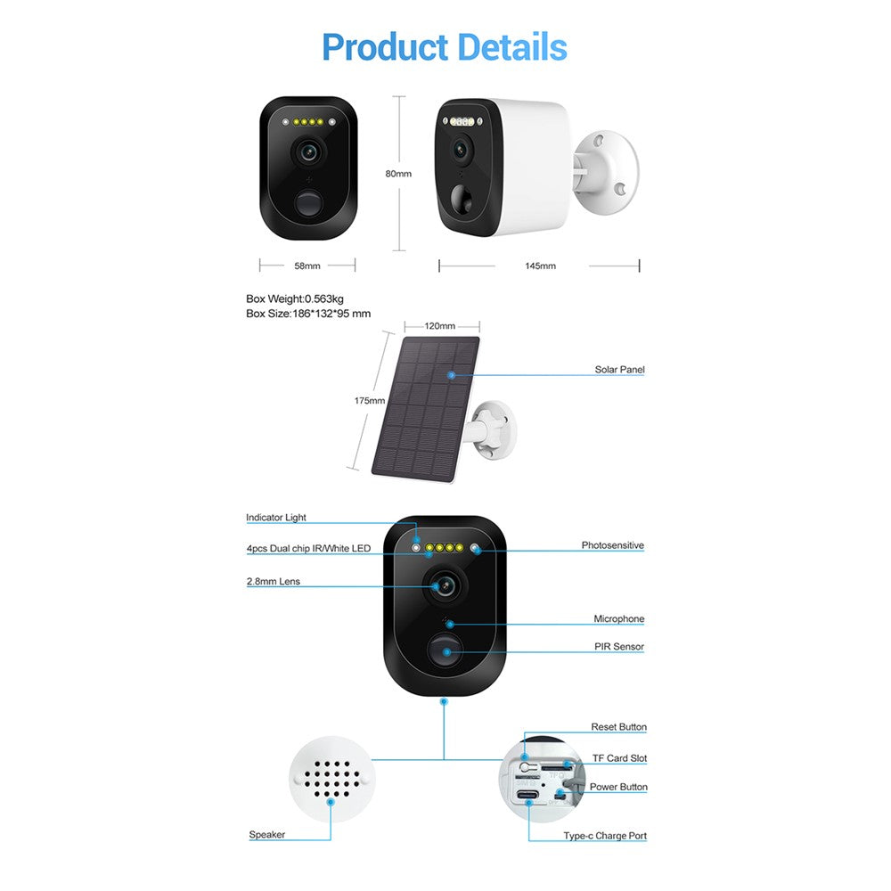 ESCAM QF370 3MP WiFi Cloud Storage Camera PIR Alarm Night Vision Two-way Audio Home Shop Security IP Camera with Solar Panel