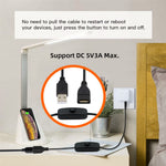 PW-012-AM USB2.0 Cable with On Off Power Switch Button USB Type-A Male to Female for DC 5V Desk Lamp Fan Camera