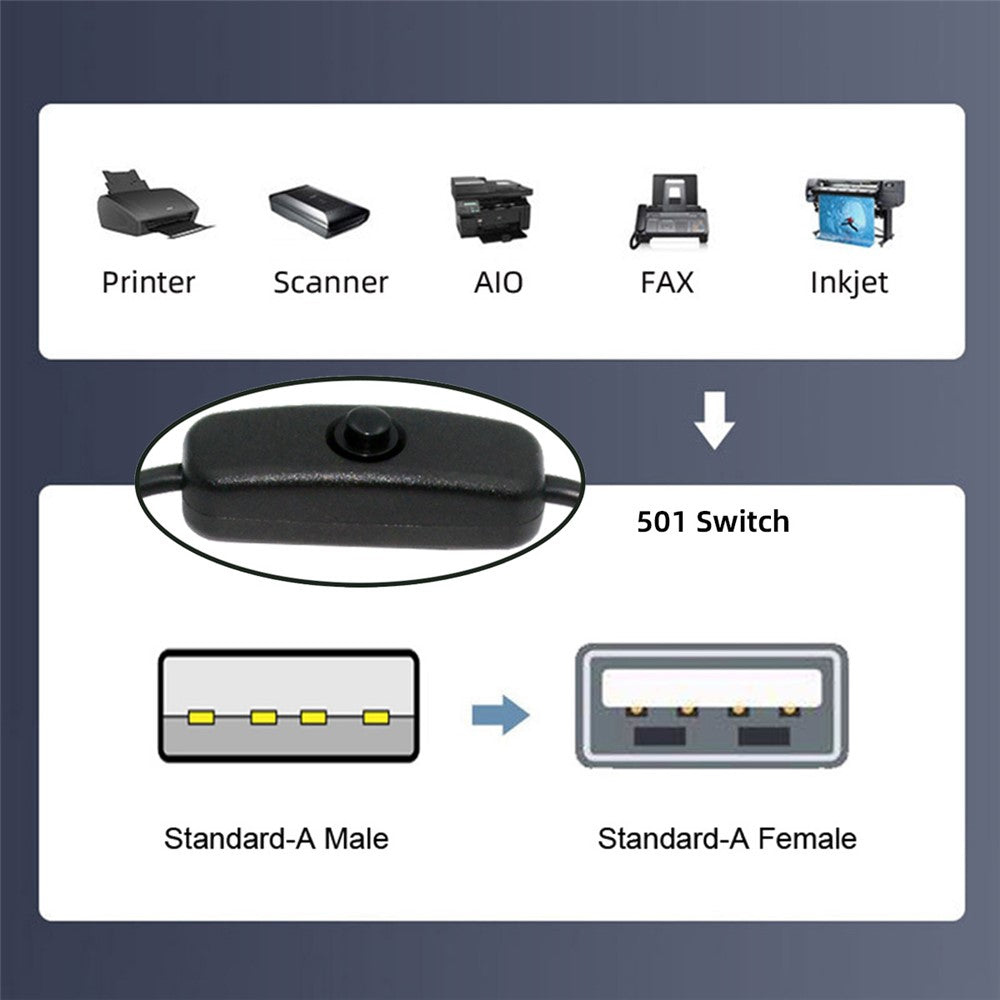 PW-012-AM USB2.0 Cable with On Off Power Switch Button USB Type-A Male to Female for DC 5V Desk Lamp Fan Camera