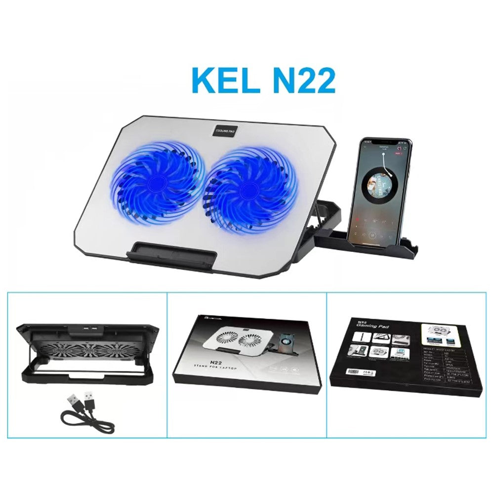 N22 Justerbar Laptop Kølestander Telefonholder Bærbar Notebook-køler med 2 USB-porte