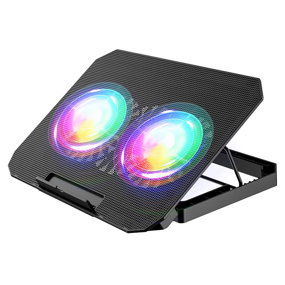 N33 Justerbar Højdelaptopstander med Telefonholder RGB Dobbeltventilatorer Køleplade til Gaming Bærbar