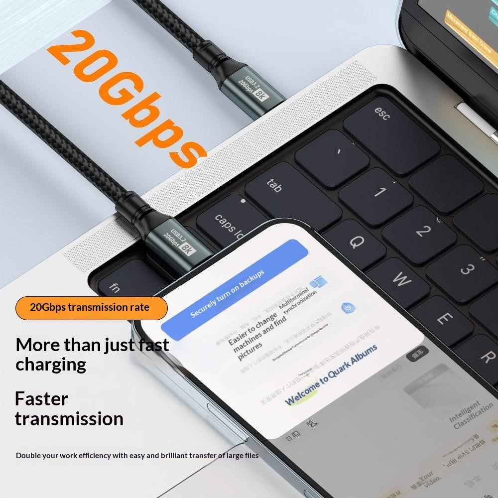 D33205 50cm USB 3.2 Type-C to Type-C Cable 8K 20Gbps 100W Fast Charging Data Cable