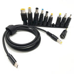1.5m Multifunctional USB-C to DC Power Cable PD Fast Charging Power Cord with 10Pcs Adapters for Laptop