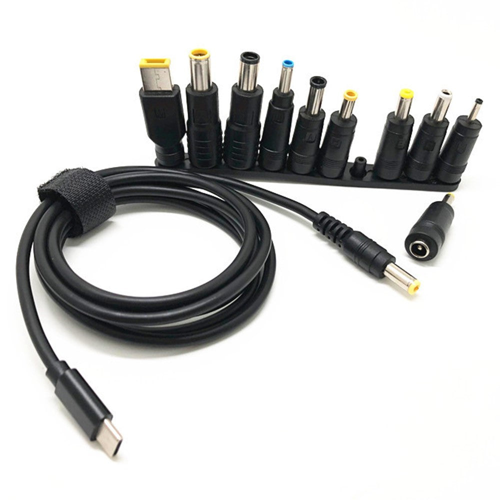 1.5m Multifunctional USB-C to DC Power Cable PD Fast Charging Power Cord with 10Pcs Adapters for Laptop
