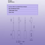 LDNIO RJ-01UC USB-A + USB-C til RJ45 Gigabit Ethernet Adapter Dobbeltport Kabelbaseret Netværkskonverter til Bærbar og Stationær Computer
