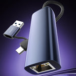 LDNIO RJ-01UC USB-A + USB-C til RJ45 Gigabit Ethernet Adapter Dobbeltport Kabelbaseret Netværkskonverter til Bærbar og Stationær Computer