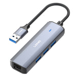 LDNIO DS-124U USB-A to RJ45 + 3xUSB3.0 Hub Gigabit Ethernet Adapter 4-in-1 Docking Station for Laptop PC