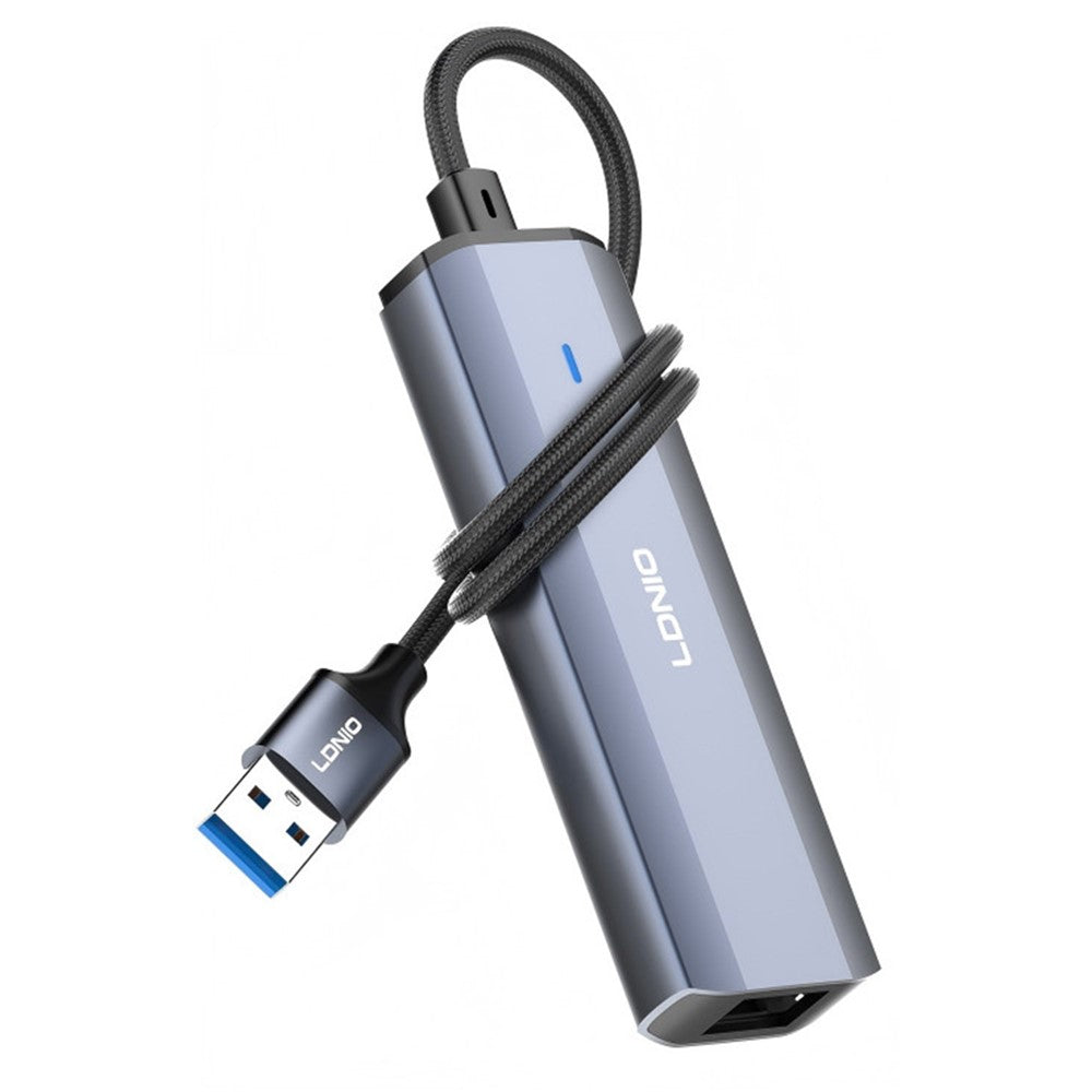 LDNIO DS-124U-1.2M USB-A to RJ45 + 3xUSB3.0 Hub with 1.2m Cable Gigabit Ethernet Adapter 4-in-1 Docking Station for Laptop PC