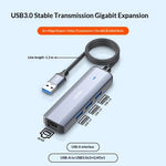 LDNIO DS-124U-1.2M USB-A to RJ45 + 3xUSB3.0 Hub with 1.2m Cable Gigabit Ethernet Adapter 4-in-1 Docking Station for Laptop PC