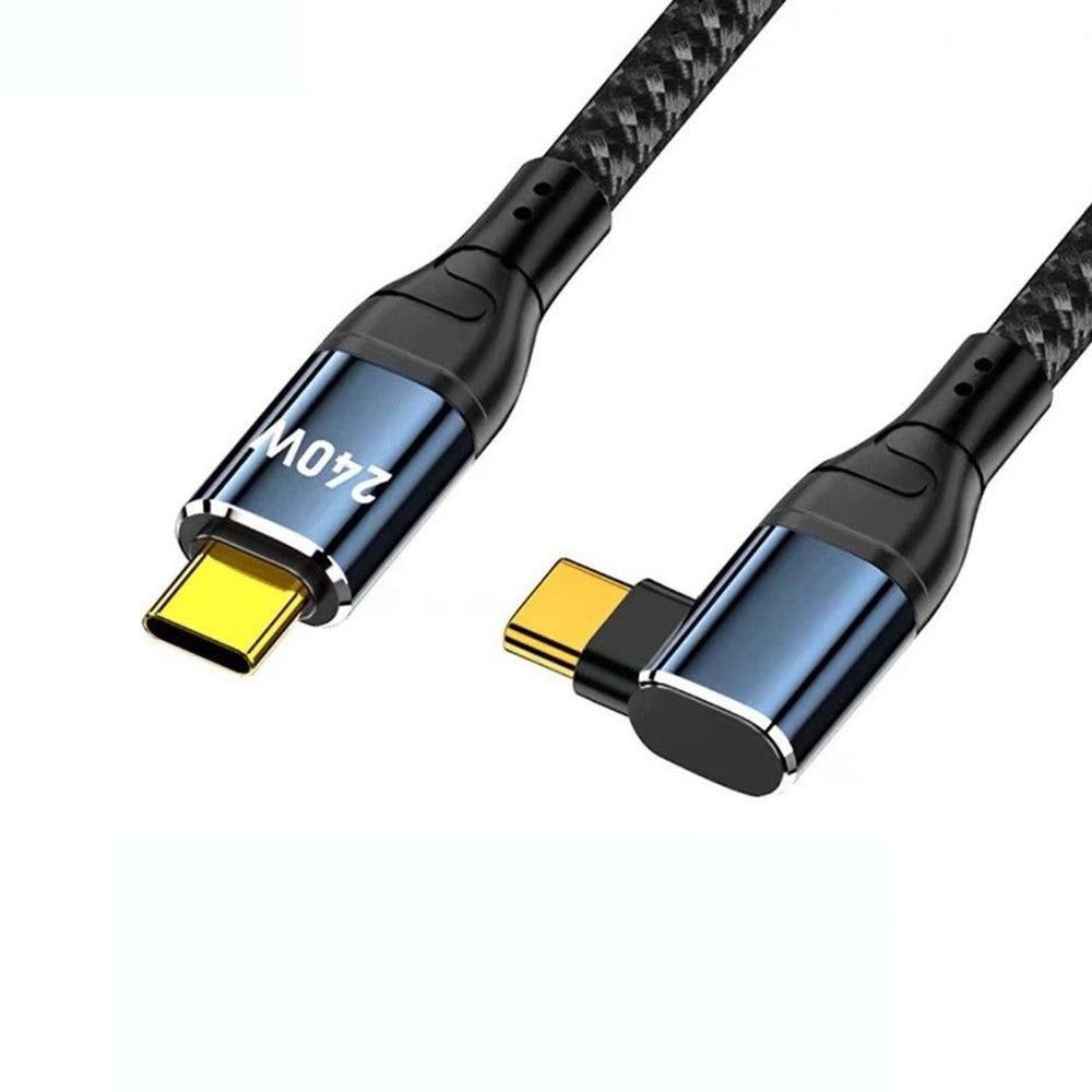 D24105 50cm side-retvinklet USB-C til USB-C kabel 240W PD 3.1 hurtigopladning E-Marker chip datakabel til laptop