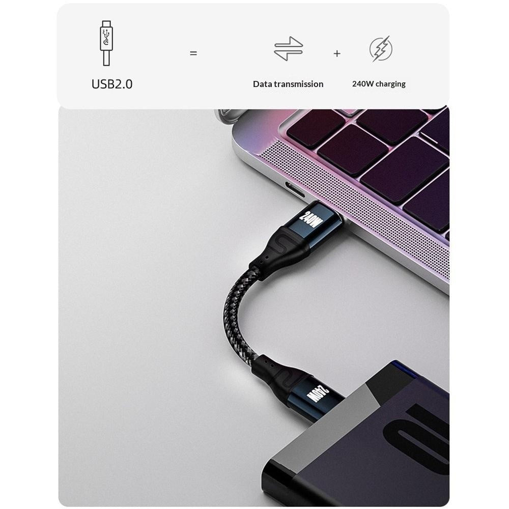 D24105 50cm side-retvinklet USB-C til USB-C kabel 240W PD 3.1 hurtigopladning E-Marker chip datakabel til laptop